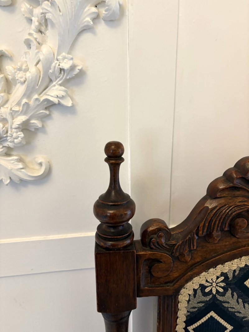 Antique Quality Victorian Pair of Carved Oak Side/Hall Chairs - Image 16